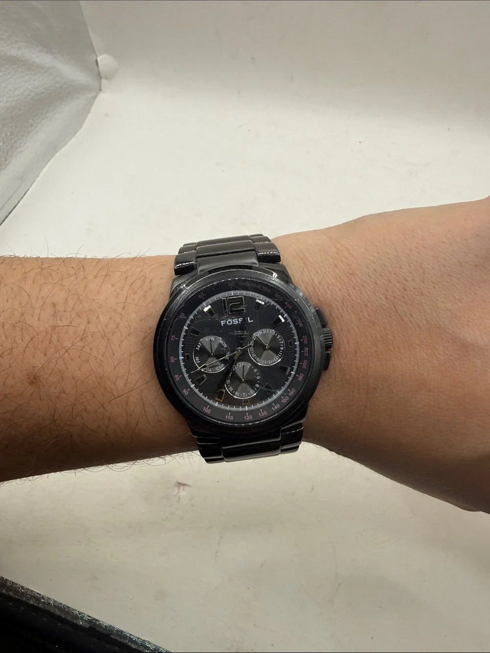 Fossil Arkitekt FS4123 Mens Black Plated Chronograph Quartz Watch Stainless READ